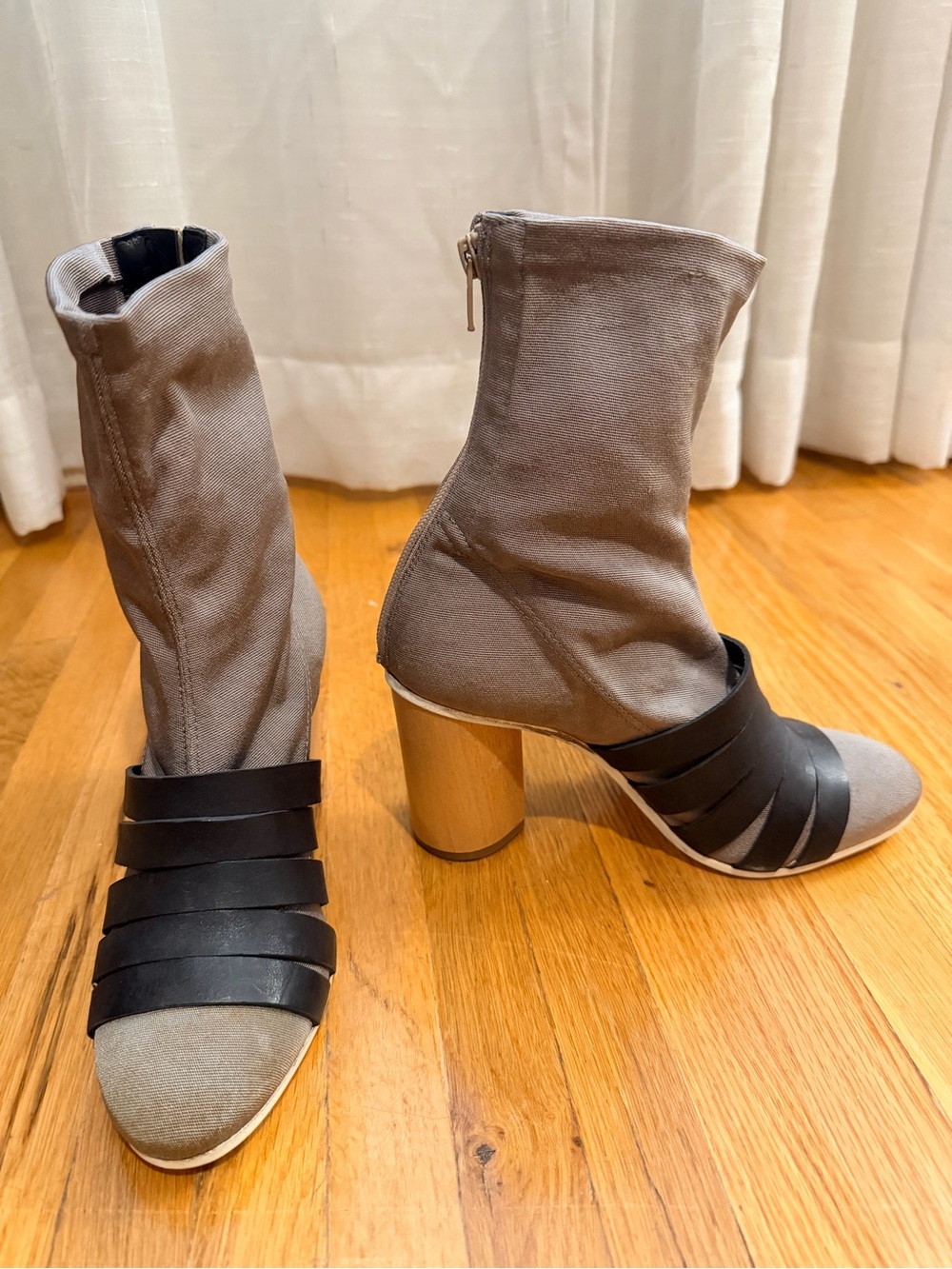 Neutral Grey and Black Mid-Heel Women's Ankle Boots